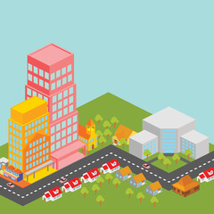 Isometric city vector.Smart town with road , smart city and public park,building 3d,capital , Vector office and metropolis concept.