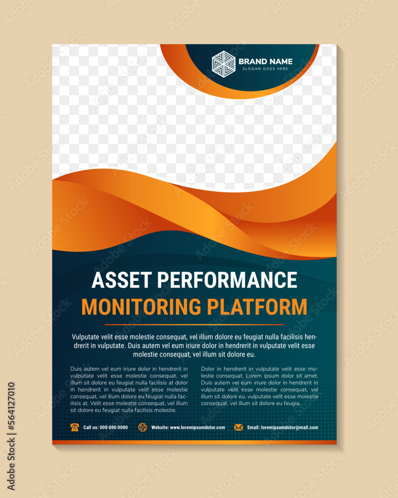 Aufkleber flyer template design for promotion of asset performance monitoring platform. vertical layout with s