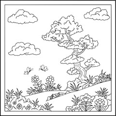 Design Nature Landscape Outline Coloring Page