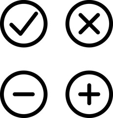 Add, delete, cross and check mark icons trendy style illustration on white background..eps