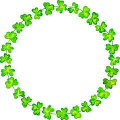 Watercolor clover round wreath  for St. Patrick Day. Hand drawn shamrock  illustration isolated on white background. For packaging, wrapping design, print, greeting card. Vector EPS.
