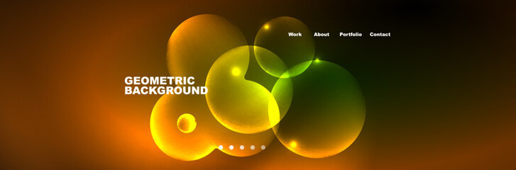 Shiny neon circles and bubbles, dark abstract background with blurred magic neon light, wallpaper design