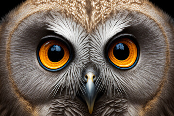 Owl headshot with closeup offace. Generative AI - obrazy, fototapety, plakaty