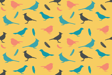 Naklejka na ściany i meble Seamless vector pattern of birds. Background with birds and feathers Beautiful soft modern background