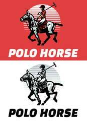 Set of Polo Horse Sport in Simple Mascot Logo Style