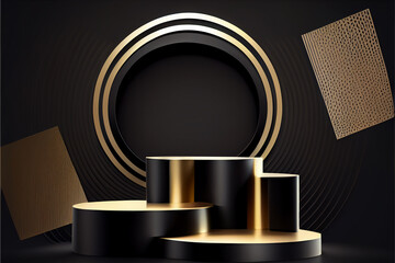 Empty black and gold Podium for advertising and mock-up for your commercial. generative ai