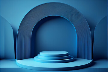 Empty blue Podium for advertising and mock-up for your commercial. generative ai