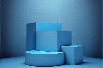 Empty blue Podium for advertising and mock-up for your commercial. generative ai