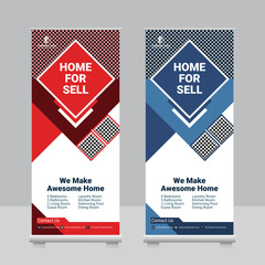 Real Estate Roll Up Banner Template, Home For Sale Real Estate Pull Up Banner Design Template