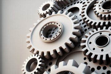 White gears, cogs, on a white table