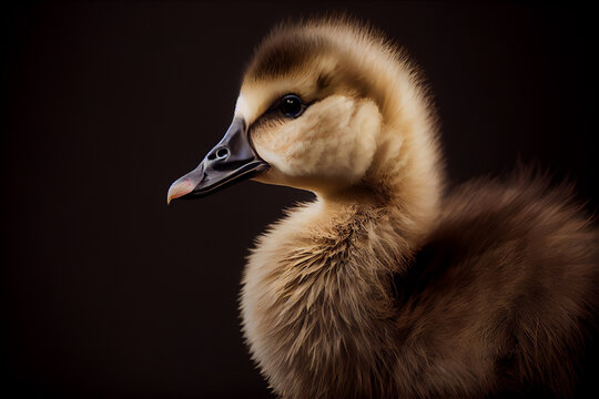 Portrait of  a baby canada goose on a black background. generative ai