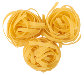 Raw fettuccine pasta from durum wheat, transparent background