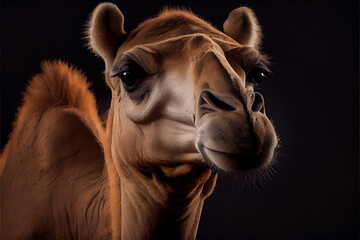 Portrait of  a camel on a black background. generative ai