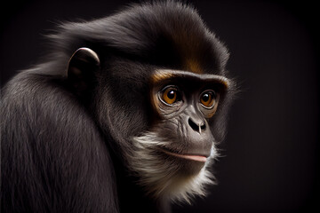 Portrait of  a vervet monkey on a black background. generative ai