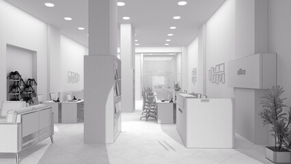 Office interior grid 3D rendering