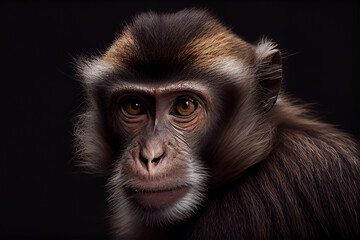 Obraz premium Portrait of a macaque monkey on a black background. generative ai