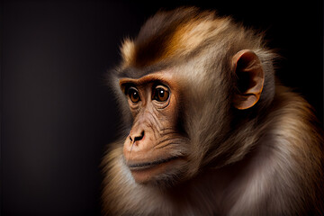 Portrait of  a macaque monkey on a black background. generative ai