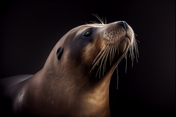Obraz premium Portrait of a seal on a black background. generative ai