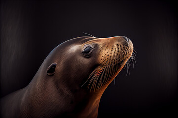 Obraz premium Portrait of a seal on a black background. generative ai