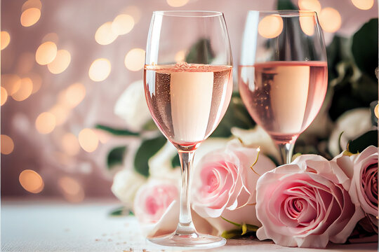 Valentine's day background with two glasses of champagne wallpaper for gift cards or presents. generative ai
