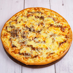pizza with salami and cheese