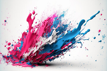 Splash of Color Blue and Pink Paint Drips on White Background. Ai generated