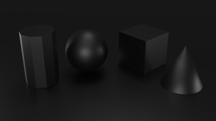 3d render black geometric shapes