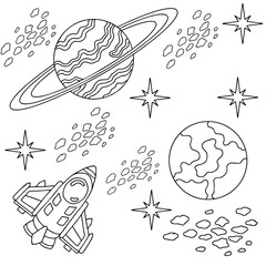 Design illustration Space planet coloring page for kid © Hendi Harnanto
