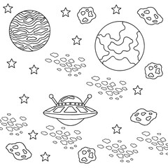 Design illustration Space planet coloring page for kid