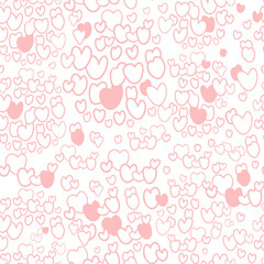 Romantic heart seamless pattern. Pink hearts on white background. Vector illustration in doodle style. Endless abstract background for valentines, wallpapers, packaging, textile, printing, design.