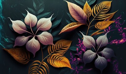Luxurious dark floral background. Flower design for wallpaper for prints, covers. AI