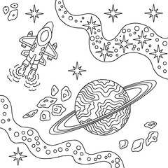 Design illustration Space planet coloring page for kid