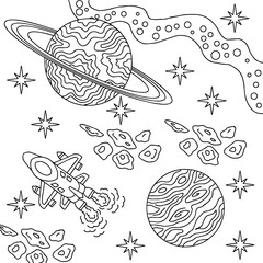 Design illustration Space planet coloring page for kid