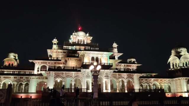 Footage of Albert Hall Museum shot at night with Black sky and dark background 