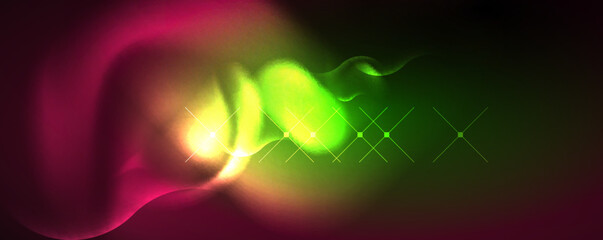 Neon glowing waves, magic energy space light concept, abstract background wallpaper design
