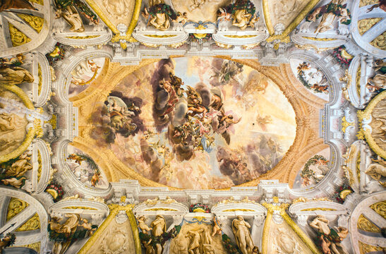 BOLOGNA, ITALY - MARCH 11, 2015: Ceiling fresco in the palazzo pepoli campogrande museum 