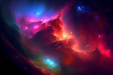 Fantasy space sky, neon colors, magical lights in the galaxy. Generative AI