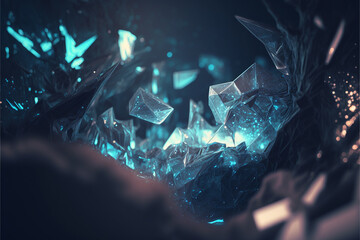 青の輝くクリスタルイラスト, Generative AI