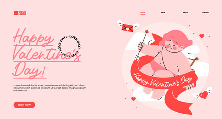 trendy valentines day landing page design cute cupid background for website background