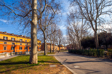 Montagnola Park on a hillside in the city historic center of Bologna, Italy.