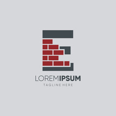Letter E Brick Logo Design Vector Icon Graphic Emblem Illustration