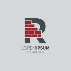 Letter R Brick Logo Design Vector Icon Graphic Emblem Illustration
