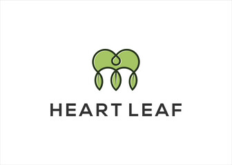 Simple green leaf and heart love logo shape symbol