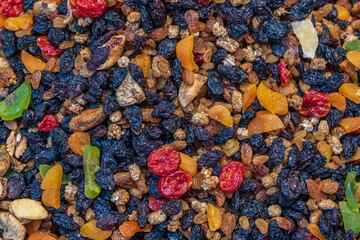 Tasty sweet mix dried fruits colorful background. Selective Focus. Grand bazaar istanbul