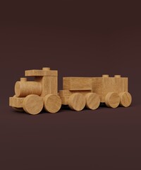 A wooden toy train for children. Can be used as children's decor, art, advertisement, etc.