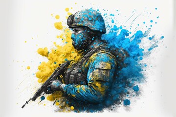Fototapeta premium Vector illustrations of Ukrainian soldier flag splash colors blue and yellow ,isolated on white background Generative AI
