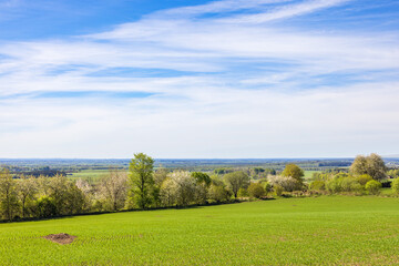 New sown field in a awesome landscape view at spring