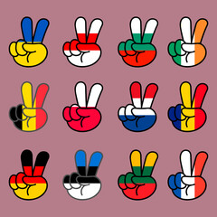 Fototapeta premium Set of V sign in colors of state flags (Germany, Ukraine, Poland, Lithuania, Latvia, and other)