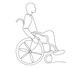 a person is sitting in a wheelchair, hand-drawn, continuous mono line, one line art, contour drawing