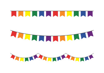 Rainbow colored party buntings. LGBTQI concept. Flat vector illustration.